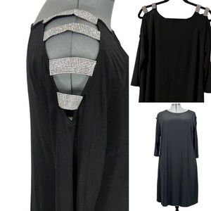 Roz & Ali NWT  Sz 1X Jeweled  Cut Out 3/4 Sleeves Dress